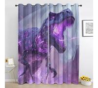 Dinosaur Kids Curtain for Living Room, Purple Dino Blackout Curtains for Bedroom, Fantasy Animal Window Treatment Room Darkening Eyelet Drapes 52 x 63 Inch 2 Panels Fi957