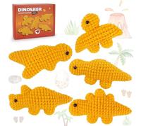 Dinosaur Knitting Kit Crochet Beginners Crochet Dino Chicken Nuggets Crocheted Animal Kit with Step-by-Step Video, Crochet Starter Kit Animal Set Beginner - 5pcs Dinosaur Knitting Kits
