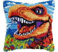 Dinosaur Latch Hook Kits Pillow DIY Rug Crochet Hook Cushion Making Kits Preprinted Pattern Canvas DIY Handmade Rug Pillow Hooking Kits for Home Decor 43x43cm (H249)