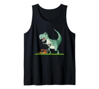 Dinosaur Lawn Mower Funny Yard Work T Rex Mowing Design Tank Top