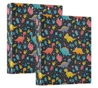 Dinosaur Leaves 1.5 Inch 3 Ring Binders, D Ring Binders with Anti-Slip Clip Decorative Cute Three Ring Binder for School Office Home, 2 Pack