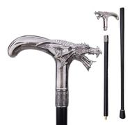 Dinosaur Lizard Head Walking Cane, Vintage Silver Tone Stick, Decorative Gentleman’s for Cosplay, Fantasy & Halloween Costume(Double section)