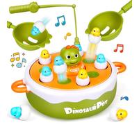 Dinosaur Magnetic Fishing Game, 4-in-1 Board Operation & Small Dinosaur Catapult Capture, Rotating Music Interactive Desktop Family Game for Kids 3-8, Toys & Gifts
