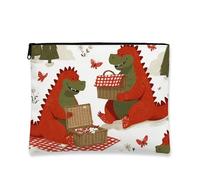 Dinosaur Makeup Bag, Cartoon Dinosaurs Cute Cosmetic Travel Pouch for Kids, Portable Small Canvas Zipper Organizer, Picnic Gift Skincare Toiletry Bag, Summer Holiday Accessories, Red, 7x9 Inch