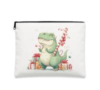 Dinosaur Makeup Bag, Cute Green Dinosaur Cosmetic Travel Pouch for Kids, Portable Small Canvas Zipper Organizer, Holiday Gift Bag, Green, 7x9 Inch, Dinosaur