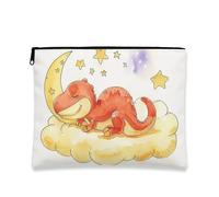 Dinosaur Makeup Bag, Cute Sleeping on Cloud Cosmetic Travel Pouch for Kids, Portable Small Canvas Zipper Organizer, Birthday Gift Toiletry Bag, Red, 7x9 Inch