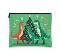 Dinosaur Makeup Bag, Fun Dinosaur Holiday Cosmetic Travel Pouch for Kids, Portable Small Canvas Zipper Organizer, Christmas Party Toiletry Bag, Green, 7x9 Inch, Dinosaur