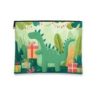 Dinosaur Makeup Bag, Green Dino Cute Cosmetic Travel Pouch for Kids, Portable Small Canvas Zipper Organizer, Birthday Gift Skincare Toiletry Bag, Green, 7x9 Inch, Dinosaur