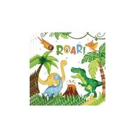 Dinosaur Napkins 40 Sheets - Disposable Square Party Napkins for Themed Celebrations, Kids Decorations, Prehistoric Jungle Design with T-Rex, Yellow and Blue, Volcano and Palm Trees (Dinosaur)