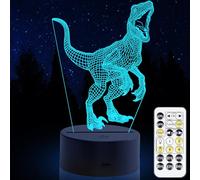 Dinosaur Night Light, 3D LED Night Lamp for Boys -Dinosaurs Themed Room Lamps, Optical Illusion Lamp with Remote Control, Perfect for Kids' Room Décor, Cool Gifts for Dinosaur Lovers (Velociraptor 2)