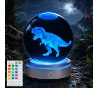 Dinosaur Night Light, Dinosaur Gifts, Touch and Remote Control (Battery Powered) K9 Crystal Ball with RGB 16 Colors, Dimmable, Timer Function, Dinosaur Room Decor Toys for Holiday Birthday Christmas