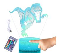 Dinosaur Nightlight | 16 Color Changing LED Bedside Lamp | Acrylic Dinosaurs | USB Powered Touch Control Decorative Mood Lamp Soft Glow Bedroom Decor Gift for Dorm Apartment Nightstand Kit
