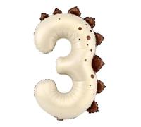 Dinosaur Number 3 Balloon, 40 Inch Beige Foil Balloon for Dino Theme Jungle 3th Birthday Party Decorations, Dino Party Supplies Boys and Girls