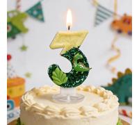 Dinosaur Number 3 Birthday Candles - Long Burning Non-Toxic Cake Candles for 3rd Birthday Party Decorations, Green & Yellow Dinosaur Themed Candle for Kids