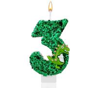 Dinosaur Number 3 Candle, Birthday Candles, Green Happy Birthday 3rd Cake Toppers, Dinasour Theme 3 Birthday Party Decorations for Girls Boys