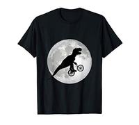 Dinosaur on Bicycle Trex Dino Flying Over Moon T-Shirt