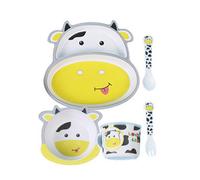 (Dinosaur, One size) Kids Utensils Set Bamboo Toddler Plates Dinnerware Dinner Dish Set Baby Feeding Spill Proof for Kids and Toddlers Eating