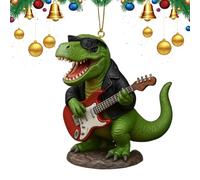 Dinosaur Ornament Christmas - Resin Rock Themed T-Rex Seasonal Decor | Holiday Pendant Ornament - for Front Door Office Wreath Staircase Window Sill Mantel Wall Garden Backyard Study