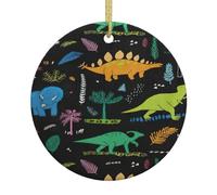 Dinosaur Palm Leaf Premium Ceramic Christmas Tree Decorations-Round Ornaments For Indoor And Outdoor