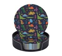 Dinosaur Palm Leaf Print 6 Set Practical Cup Coasters Office Kitchen Coffee Table Decor Dining Easy Clean