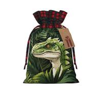 Dinosaur Palm Leaf Print Christmas Drawstring Burlap Gift Bags With Tags,Suitable For Gift Wrapping And Party Decorations.