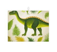 Dinosaur Palm Leaf Print Dish Drying Mat 18 x 24 Inch, Reversible Absorbent Dish Drainer for Kitchen Counter Microfiber Super, Large Size Dish Drying Pad Reusable Washable