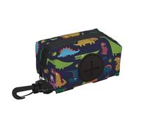 Dinosaur Palm Leaf print Dog Poop Bag Holder Doggie Waste Bag Dispenser Small Doggy Zipper Pouch with Carabiner Clip