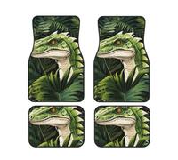 Dinosaur Palm Leaf Print Full Coverage Car Floor Mats 4-Piece Flexible Anti-Slip Vans Sedans Trucks SUV