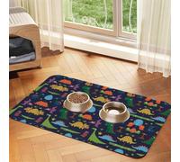 Dinosaur Palm Leaf Print Pet Food Mat Absorbent Non Slip PU Leather Feeding Mat for Dogs Cats Rubber Bottom