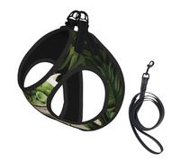 Dinosaur Palm Leaf Print Pet Leash Vest Reflective Adjustable Soft Mesh Vest Breathable For Daily Walks