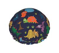 Dinosaur Palm Leaf Print Reusable Double Layers Shower Cap, Bathing Shower Caps Women Large Shower Caps