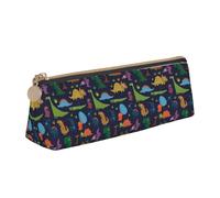 Dinosaur Palm Leaf Print Triangular Pencil Case Pouch Large-Capacity Stationery Organizer Office Accessory