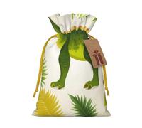 Dinosaur Palm Leaf Printed Christmas Drawstring Bags Reusable Bag for Christmas Party Xmas Gift Wrapping, Yellow Ribbon, S