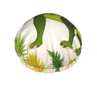 Dinosaur Palm Leaf Printed Double-Layer Waterproof Shower Cap - Reusable Spa & Face Mask Bathing Hat for Travel, Home Care & Beauty Routine
