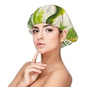 Dinosaur Palm Leaf Printed Satin Hair Bonnet for Sleeping Double Layer Silk Sleep Cap Hair Wrap Cap for Women Men