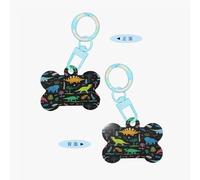 Dinosaur Palm Leaf Printing Acrylic Dog Bone Ornament,Dog Tags Personalized Pet Ornament, Key Chain Bone Shaped Id Tags