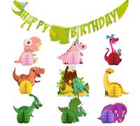 Dinosaur Party Decoration, 9 Pieces Birthday Party Honeycomb with Banner, Dinosaur Party Decorations Set, Happy Birthday Dinosaur for Boys Kids Jungle Safari Dinosaur Birthday Party Supplies