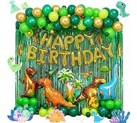 Dinosaur Party Decorations, 115PCS Dinosaur Balloons Arch Kit, Dinosaur Balloons Ribbon and Dot Glue Happy Birthday Banners for Jungle Safari Dino Birthday Party Supplies