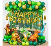Dinosaur Party Decorations, 115PCS Dinosaur Birthday Balloons Garland Arch Kit, Dinosaur Balloons Ribbon and Dot Glue Happy Birthday Banners for Jungle Safari Dino Birthday Party Supplies for Kids