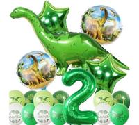 Dinosaur Party Decorations Set - Number Balloon Green, Dinosaur Balloons, Dinosaur Birthday Decorations, Long Neck Dinosaur Decorations 3rd Birthday Party, Supplies Foil Big Green Balloons (2)