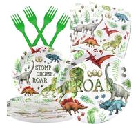 Dinosaur Party Supplies Set, Dino Plates and Napkins, Stomp Chomp Roar Birthday Decorations