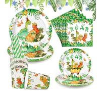 Dinosaur Party Tableware Set, Dinosaur Decoration Children's Birthday, Paper Plates Birthday Set for 10 Guests, Dinosaur Tableware for Party (Dinosaur, 60 Pieces)