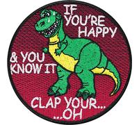 Dinosaur Patch Embroidered Funny Saying If You Happy and You Know It Clap Your Hands | Children Patch Kids Badge | DIY Fabric Applique sew on/Iron on for All Fabrics | 80X80 mm