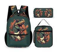 Dinosaur Pattern Backpack School Supplies Bundle for Boys Age 10, Animal Backpack 3 Piece Set Year 2-4 for Primary Students Weekend Adventures Sports Practice and Family Travel