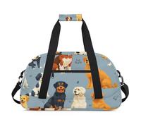 Dinosaur Pattern Decor Gym Bag Sports Duffle Bag Weekend Sleepover Duffel Bags Small Travel Tote for Overnight Workout Gymnastics Dance Ballet, Dog Amusing, 18.9 x 8.7 x 10.6 in, Duffel Bags