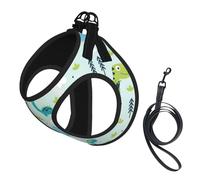 Dinosaur Pattern Print Pet Leash Vest Soft Adjustable Step in Puppy Vest Outdoor Walking with Leash