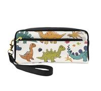 Dinosaur Pattern Printed Leather Makeup Bags with Wrist Strap Portable Travel Toiletry Bag Cosmetic Organizer Bag for Women