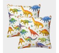 Dinosaur Patterns-Watercolor Kids Design Pillow Covers 2 Pack Cozy Pillowcases Art Cushion Case with Zipper Decorative Couch Living Room 50x50cm