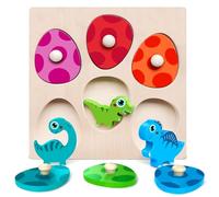 Dinosaur Peg Puzzles Wooden Toys for Boys Girls, Preschool Educational Toys for Kids Baby Toddlers Age 1 2 3, Christmas Birthday Gifts for Kids, Wooden Toys Puzzle Sorting Games for Aged 3+