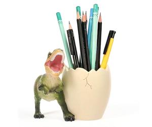 Dinosaur Pen Holder for Kids, Cute Sturdy Resin Dinosaur Desk Organizer, Dinosaurs Kids Toothbrush Holder Cup, Bathroom Decor Accessories, Funny Office Supplies Idea Gift for Children(green)